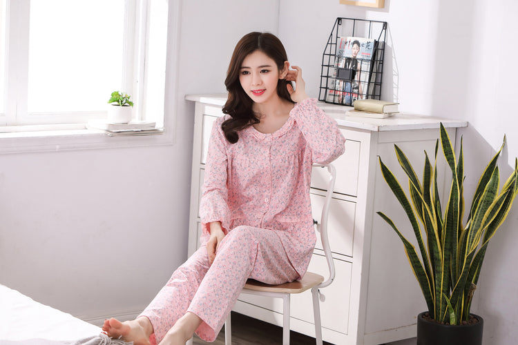 Adorable Floral Print Women's PJ - Long Sleeve Lounge Pajama Set #1688