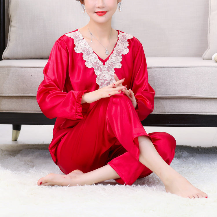 Classy Floral Lace Satin Pajamas #79001