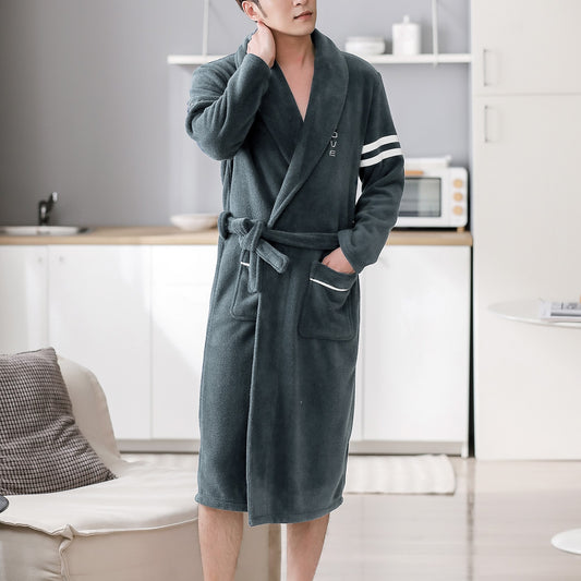 Soft Fleece Long Dressing Robe Men Pajamas #715547