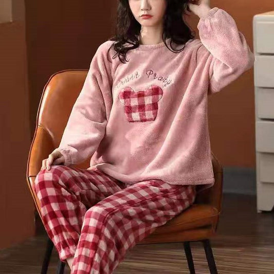 Soft Teddy Bear Fleece Checkered Pajamas #751215