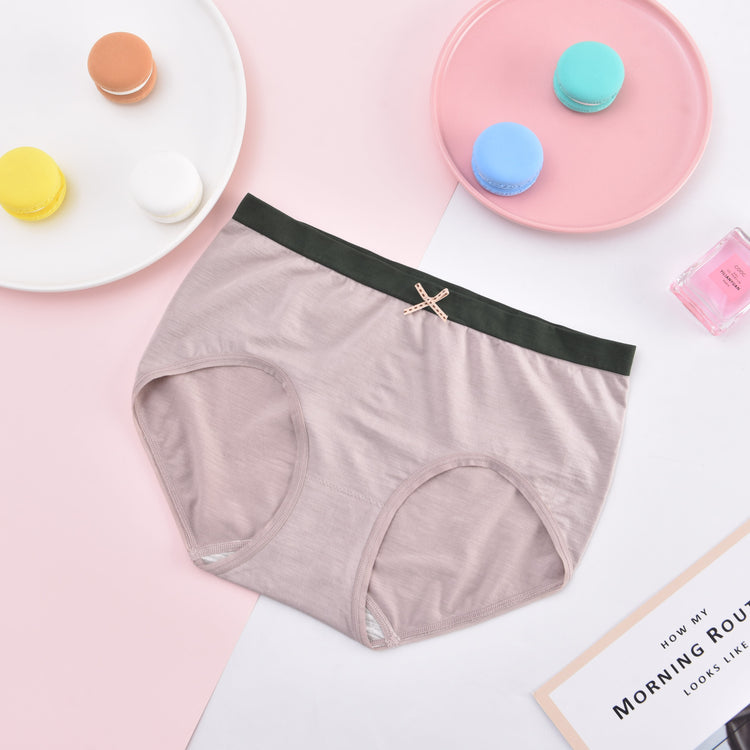 女性的棉内裤 - 透气两种色调的内裤，可爱丝带＃6909