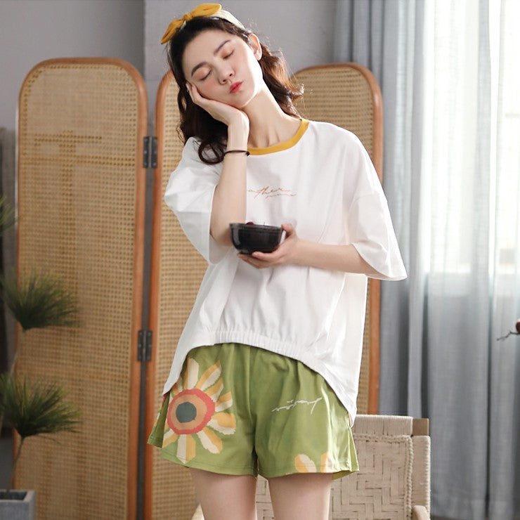 棉睡衣 - 简单的可爱超大的短袖睡衣＃7616