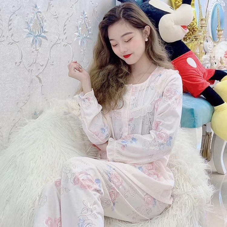棉睡衣 - 可爱的玫瑰印花长袖睡衣＃73062