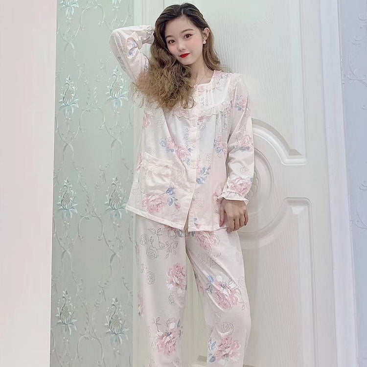 Cotton Pajamas - Lovely Rose Print  Long Sleeve Pajamas #73062